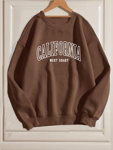 Women's Letter Print Drop Shoulder Sweatshirt, Loose Casual Crew Neck Long Sleeve Pullover For Fall & Winter, Women's Clothes For Daily Wear