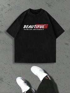 Men's Letter Print Round Neck Tee, Loose Casual Short Sleeve Crew Neck T-Shirt for Summer, Fashion Men's Top for Daily Wear, Tropical