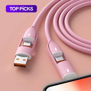 4 in 1 60W Type C Super Fast Charging Cable, Silicone Data Cable, Multipurpose USB to Micro USB Type C Charging Cable for Smartphone