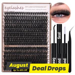 Black Eyelash Extensions Kit, 1 Set Including 294pcs D Curl Eyelashes, 1 Eyelash Glue & 1 Tweezers, Eyelash Tools, Professional Eye Makeup Accessories for Women, Cosmetic, DIY Cluster Lash, Eyelash Extensions for Eyes