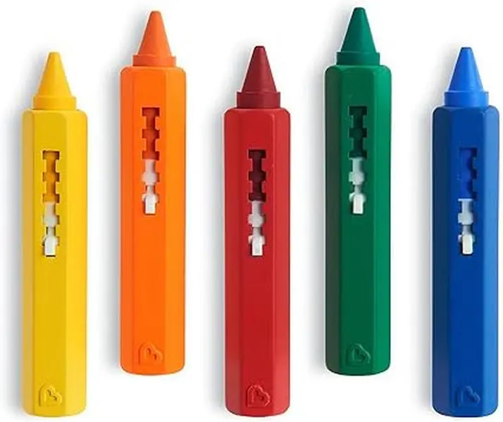 Munchkin Bath Crayons | Colourful Bath Toy Mess-Free Shower Toys | Draws on Tiles & Porcelain | Washable Baby Bath Toy - Set of 5 Crayons 0
