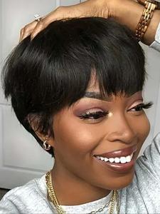 150% Density Short Straight Bob Wig for Women, Gorgeous Fluffy Wigs with Bangs, Human Hair Wigs for Party, Daily Use