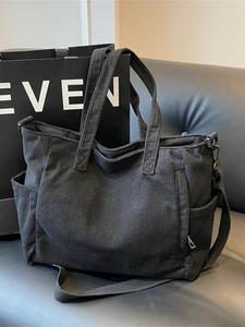 Women's Solid Color Corduroy Tote Bag, Large Capacity Shoulder Bag for Daily Used, Casual Trendy Versatile High-quality Daily Commuting Bag, Girl Fashionable Bag