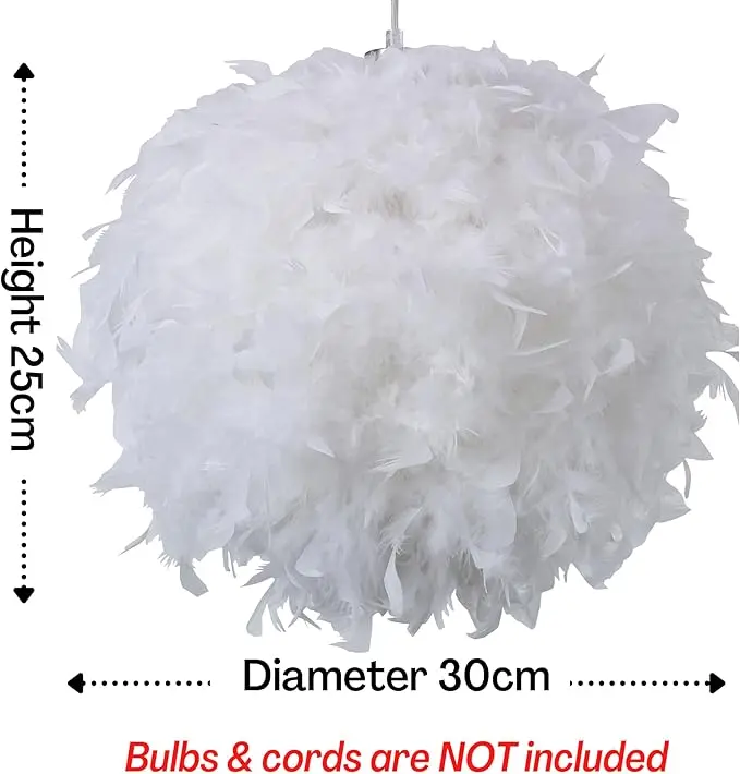 30cm White Feather Light Shade, Lamp Shade for Pendant Ceiling Light, Table Lamp, Floor Lamp, Fluffy Feather Lampshade Ceiling Light Shade for Living Room, 5