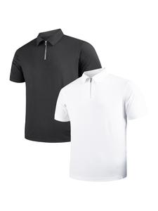 Men's Solid Color Half Zip Polo Shirt, Regular Fit Casual Short Sleeve Collared Top for Summer, Fashion Men's Clothes for Business Daily Wear, Tropical