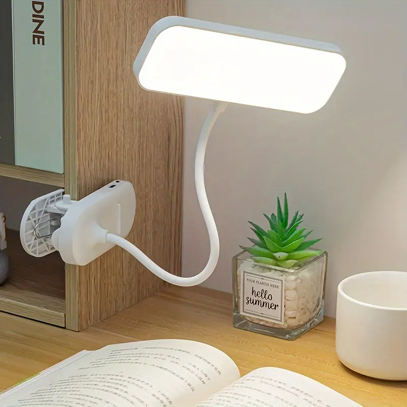 Dimmable LED Gooseneck Desk Lamp, Touch Control, Adjustable Height & Color Temperature, Rechargeable 18650 Lithium Battery, Indoor Table Light with Shade, Dimmer, Electronic Components, Plastic Finish, USB/Battery Powered - White