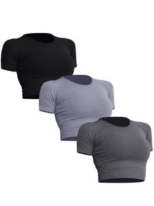 Sporty Women's Solid Color Raglan Sleeve Crop Sports Tee, Casual Breathable Sport Round Neck Short Sleeve Cropped T-shirt for Yoga Gym Workout, Gym Wear, Workout Clothes Women, Athletic Sports Clothing, Athletic Fashion Fitness Activewear