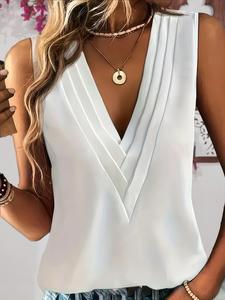 【Plus Size】 Solid Color V Neck Knit Top, Elegant Fashion Casual Sleeveless Top for Daily Outdoor Wear, Women Plus Clothing for Summer