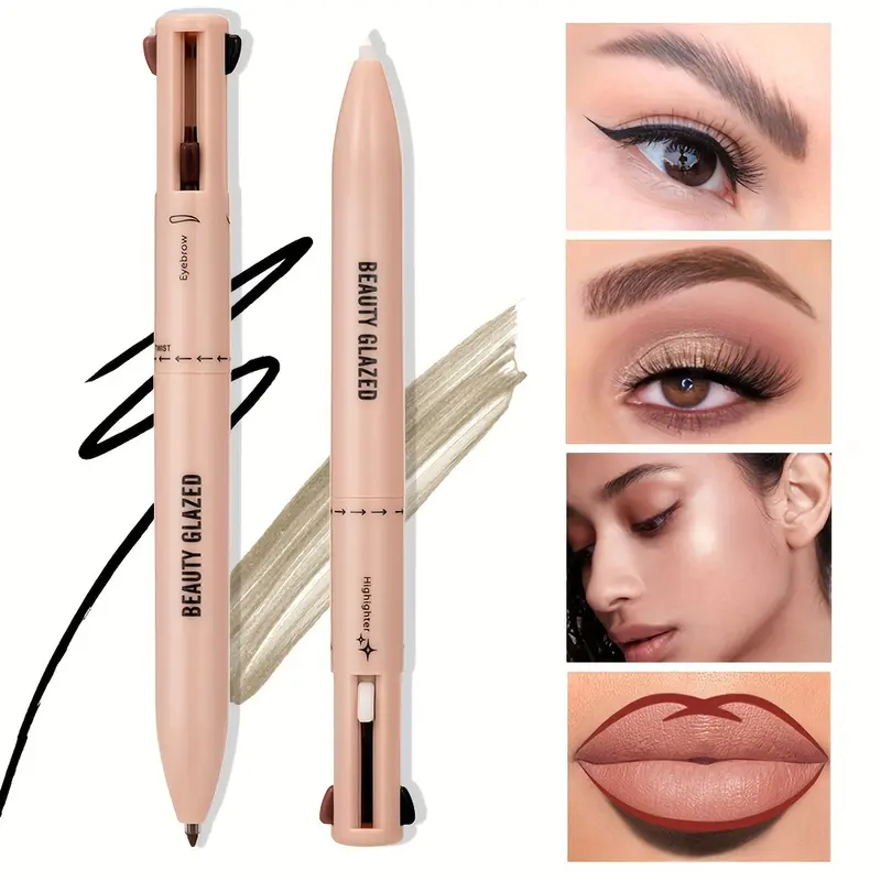 BEAUTY GLAZED 4-in-1 Multi-Function Makeup Pencil - Waterproof, Long-Lasting Highlighter, Eyebrow & Lip Liner in Nude Shades for All Skin Tones, Smooth Application, Natural Finish, Precision Highlighting | Nude Shade Cosmetics | Smooth Application Makeup 2