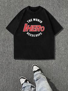 Men's Letter Print Round Neck Tee, Loose Casual Short Sleeve Crew Neck T-Shirt for Summer, Fashion Men's Top for Daily Wear, Tropical