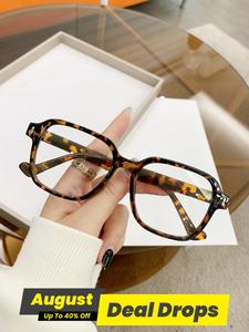 Tortoiseshell Pattern Square Frame High Quality Eyeglasses, Anti Blue Light Square Frames Glasses for Women & Men, Trendy Vintage Eyeglasses for Work, for Student Daily Use, Stylish Glasses, Square Frame Stylish Trendy Eyewear