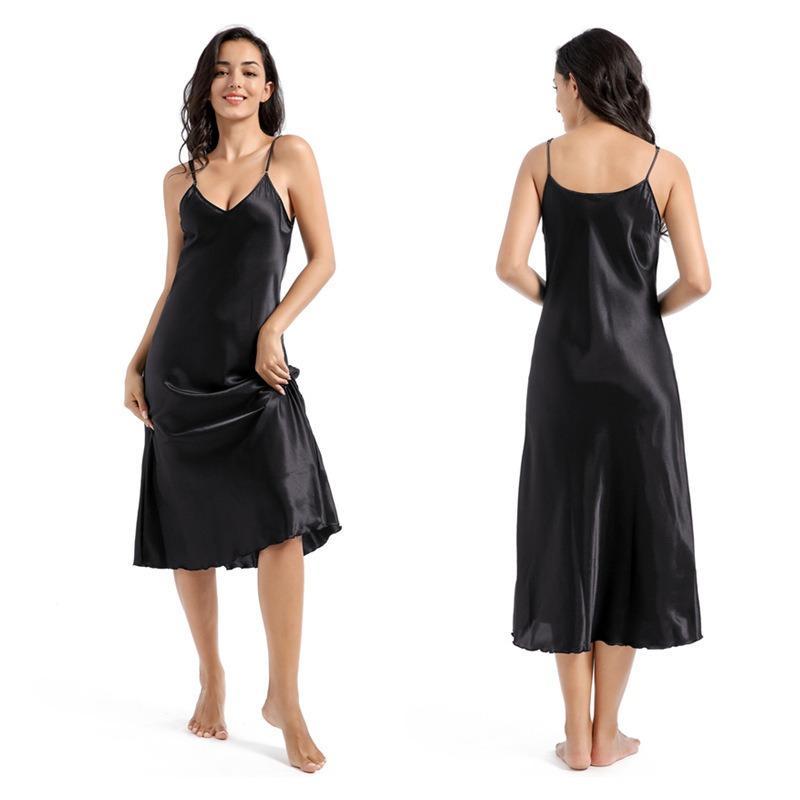 2025 new style medium long slim sexy big V-neck strap soft smooth thin twist color Ding silk nightdress 6