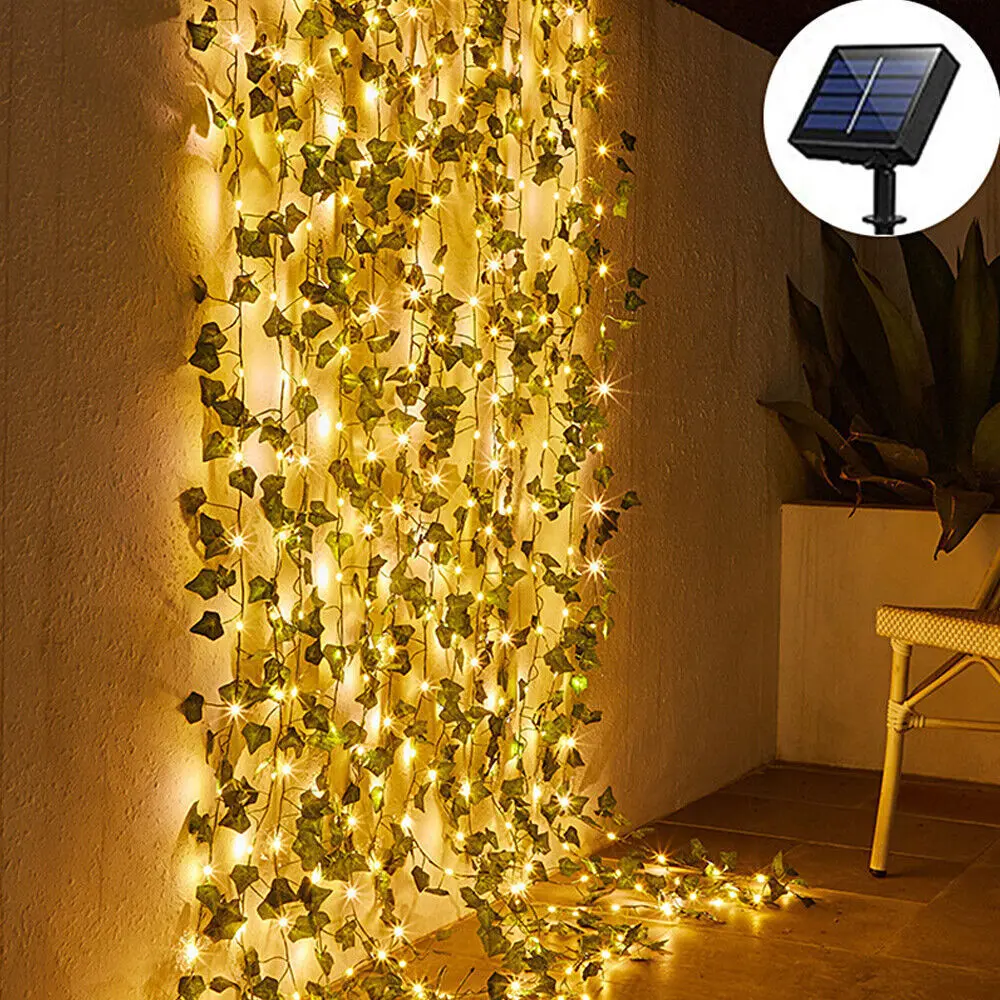 5M 12M LED Solar Powered Ivy Vine Fairy String Lights Garden Outdoor Wall Light Garden decoration Holiday Decorations
