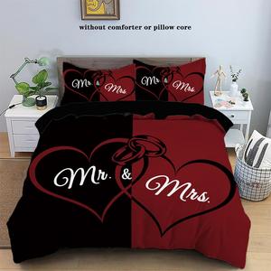Mr & Mrs Letter Pattern Duvet Cover Set without Fillers, 3 Counts/set Including 1 Duvet Cover & 2 Pillowcases, Soft Comfortable Bedding Set for Bedroom