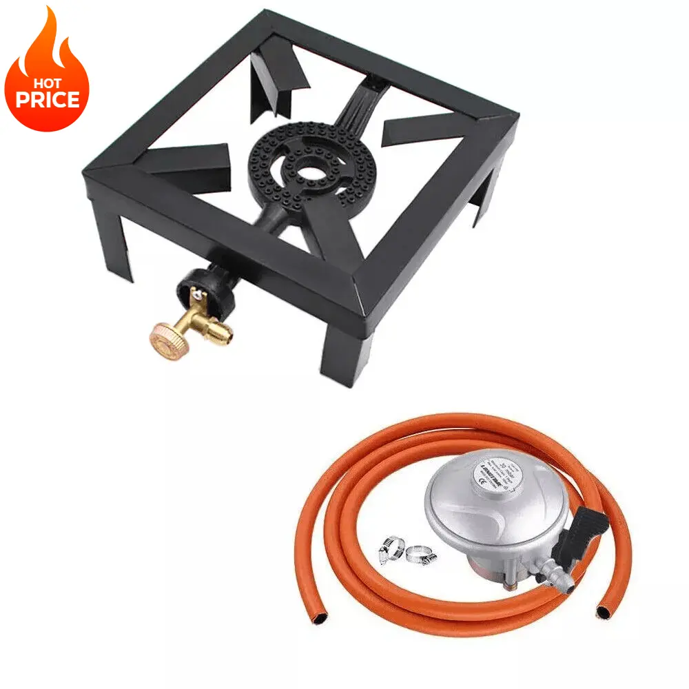 {BY} Commercial LPG Gas Burner - Heavy Duty Cast Iron Boiling Ring for Catering & Restaurants | High-Power 15kW UK Standard Cooking Hob