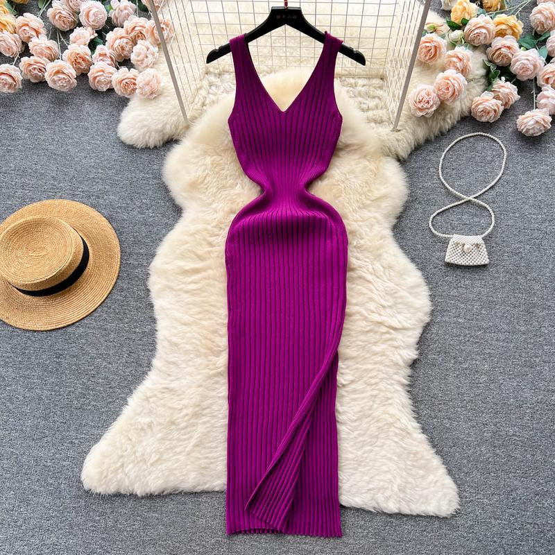 Product Introduction of YuooMuoo Chic Fashion Sexy Wrap Hips Split Knitted Autumn Dress Women Slim Elastic Bodycon Long Dress Streetwear Outfits Vestido 31