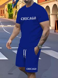 Men's Letter Print Short Sleeve Tee & Shorts Set, Regular Fit Casual Round Neck T-shirt & Shorts, Men's Summer Clothes
