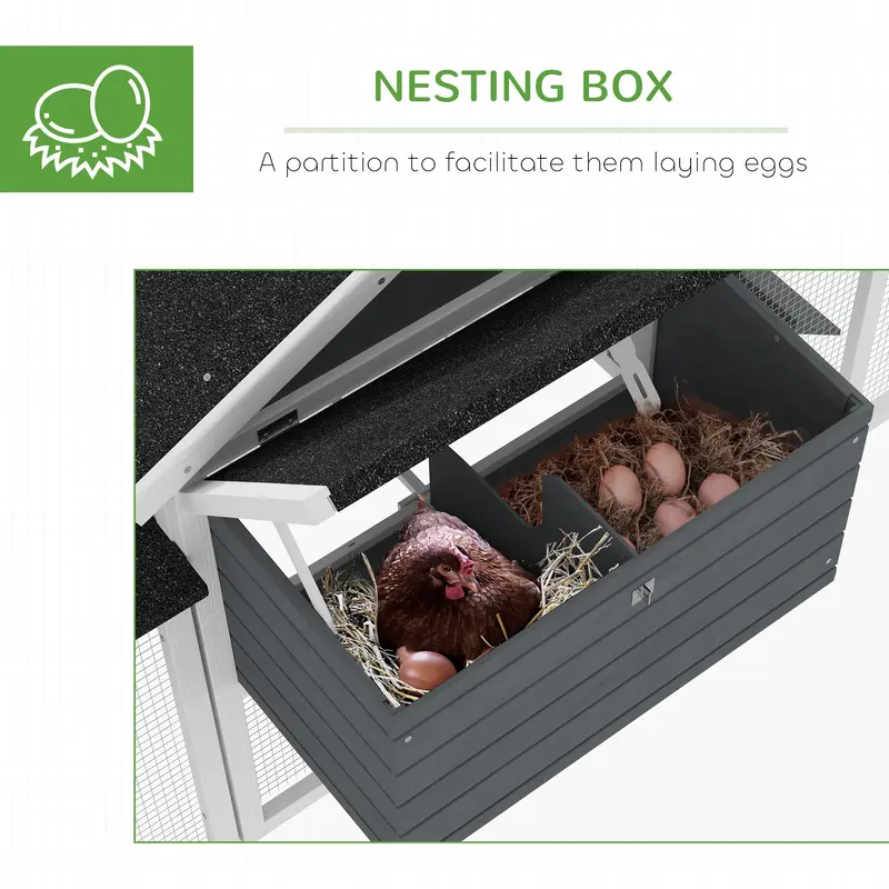 Large Chicken Coop, Wooden Garden Hen House, Poultry Coops Cages with Run, Nesting Box, Grey 5