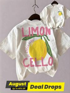 Women's Lemon & Letter Print Shortsleeve Round Neck Tee, Casual Short Sleeve T-shirt for Summer, Ladies Sleepwear for Daily Wear, Womenswear, Womens Clothes