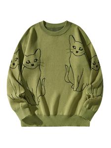 Men's Animal Print Drop Shoulder Sweater, Loose Casual Soft Comfy Long Sleeve Crew Neck Knit Pullover for Fall & Winter, Men's Clothes for Daily Wear