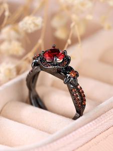 Fashion Artificial Crystal & Rhinestone Decorated Statement Ring, Red Ring, Elegant Flower Design Cocktail Ring for Women for Gift, Casual Jewelry Gift for Party, Daily Clothing Decor