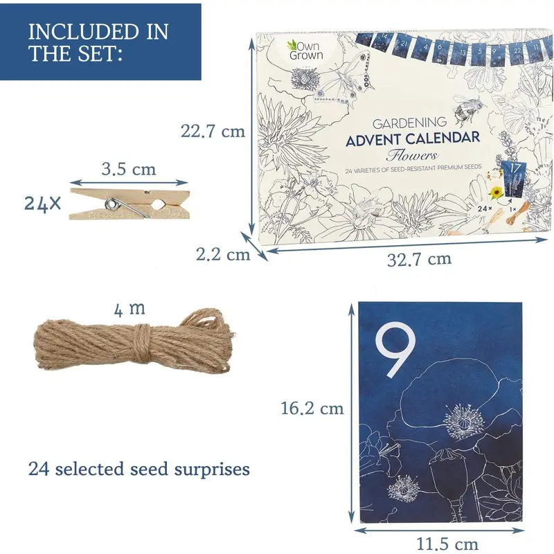 Flower Seeds Advent Calendar for 2024-24 Varieties of Wild Flower Plant Seeds DIY Kit - Garden Gift Decorations - Housewarming Gardening Gifts for Men and Women - Wildflower Organic Seeds 2