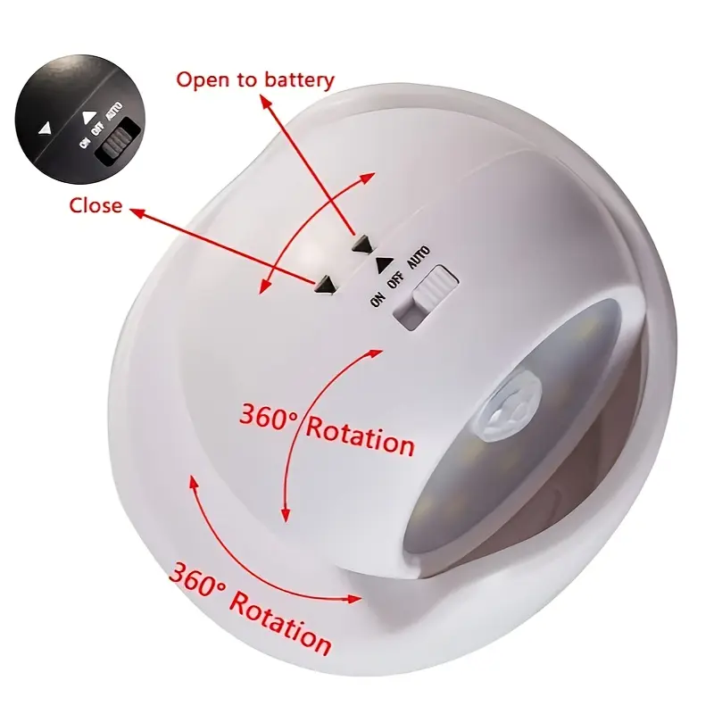 360 °   Rotatable Wireless Motion Sensor Night Light – Intelligent Security Wall Light for Indoor & Outdoor Use, Black or White, 3 AAA Batteries Required (Not Included) 2