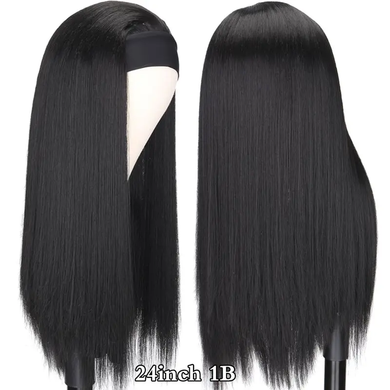 20-30Inch Straight Headband Wig Black/Brown/Mix Color Women's Headband Wig Synthetic Wigs For Women Heat Resistant Synthetic Wig 1