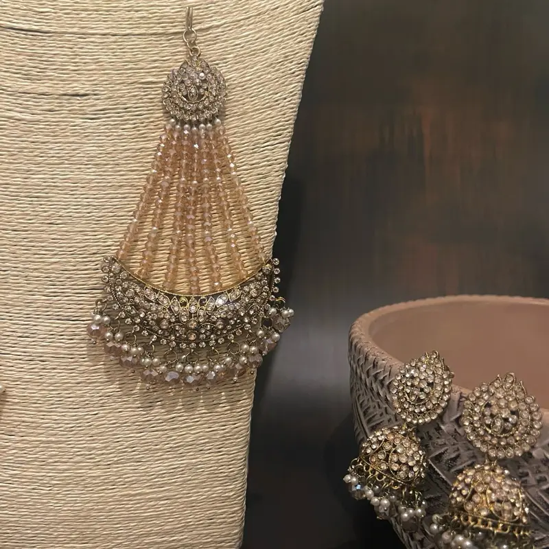 Gold Choker Set with Tikka and Jhumkas for Women 2