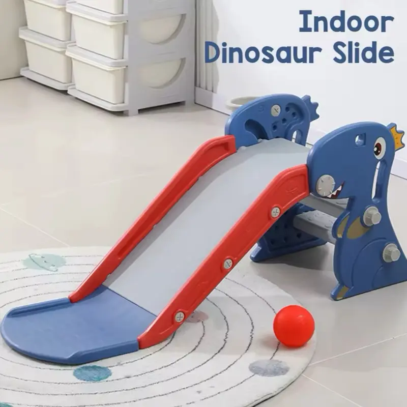 UK - Toddler Indoor Slide for Age 1 To 7 Years Old Dinosaur Shape Non Slip Stairs Kids Slide with Basketball Hoop Climber
