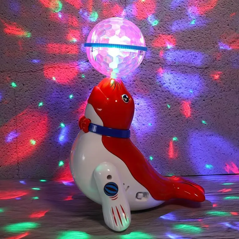 360° Rotating Sea Lion Top Toy with Flashing Lights & Music – Cute Cartoon Animal Puzzle for Youngsters, Blue & Red Whimsical Design, Perfect Gift for Valentine’s Day, Christmas, Thanksgiving, Easter (Batteries Not Included) 3