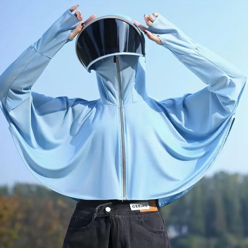 Women's Lightweight Breathable Sun Protection Jacket with Hood - Summer 2024 Collection, Ice Silky Fiber Fabric, Elastic Fit, White, UV Shield for Outdoor Activities & Cycling, Sun Protection Clothing 2