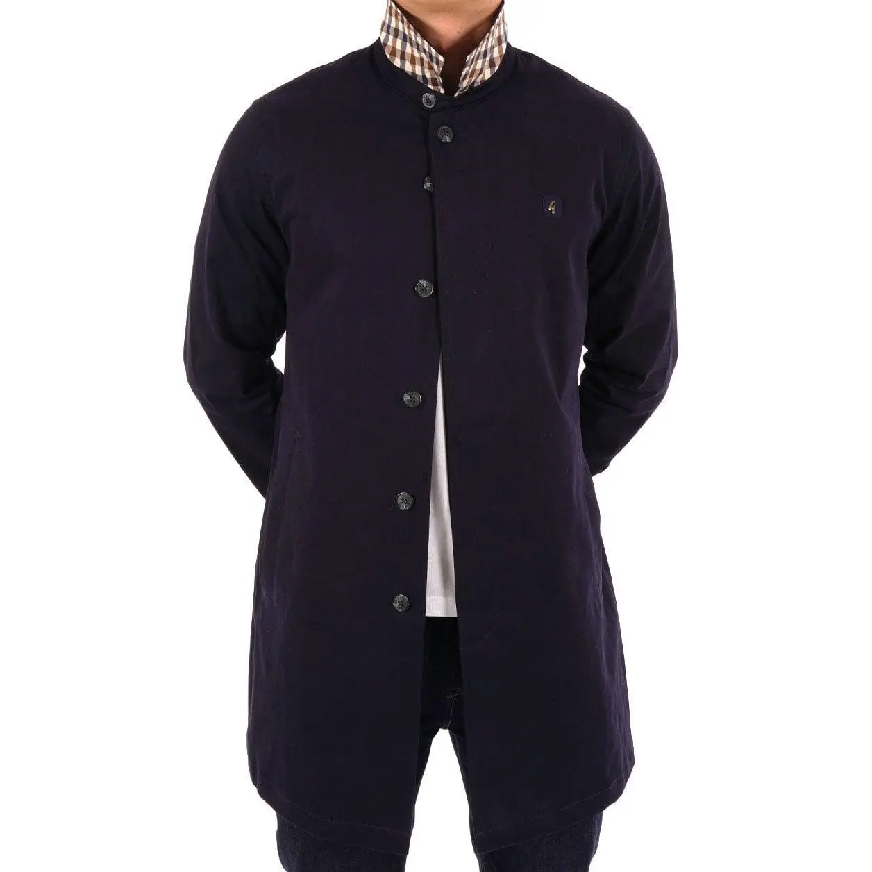 Gabicci Vintage Mac Navy Check collar