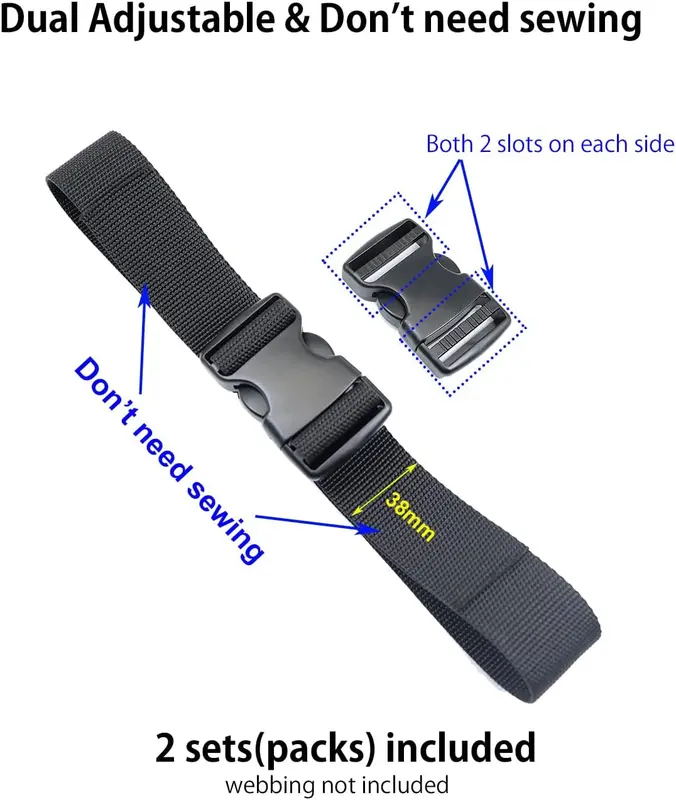 Side Release Buckles 38mm Heavy Duty Plastic Buckle Clips Snap Clasps Dual Adjustable Backpack Buckle Replacement No Sewing 2 Sets 6