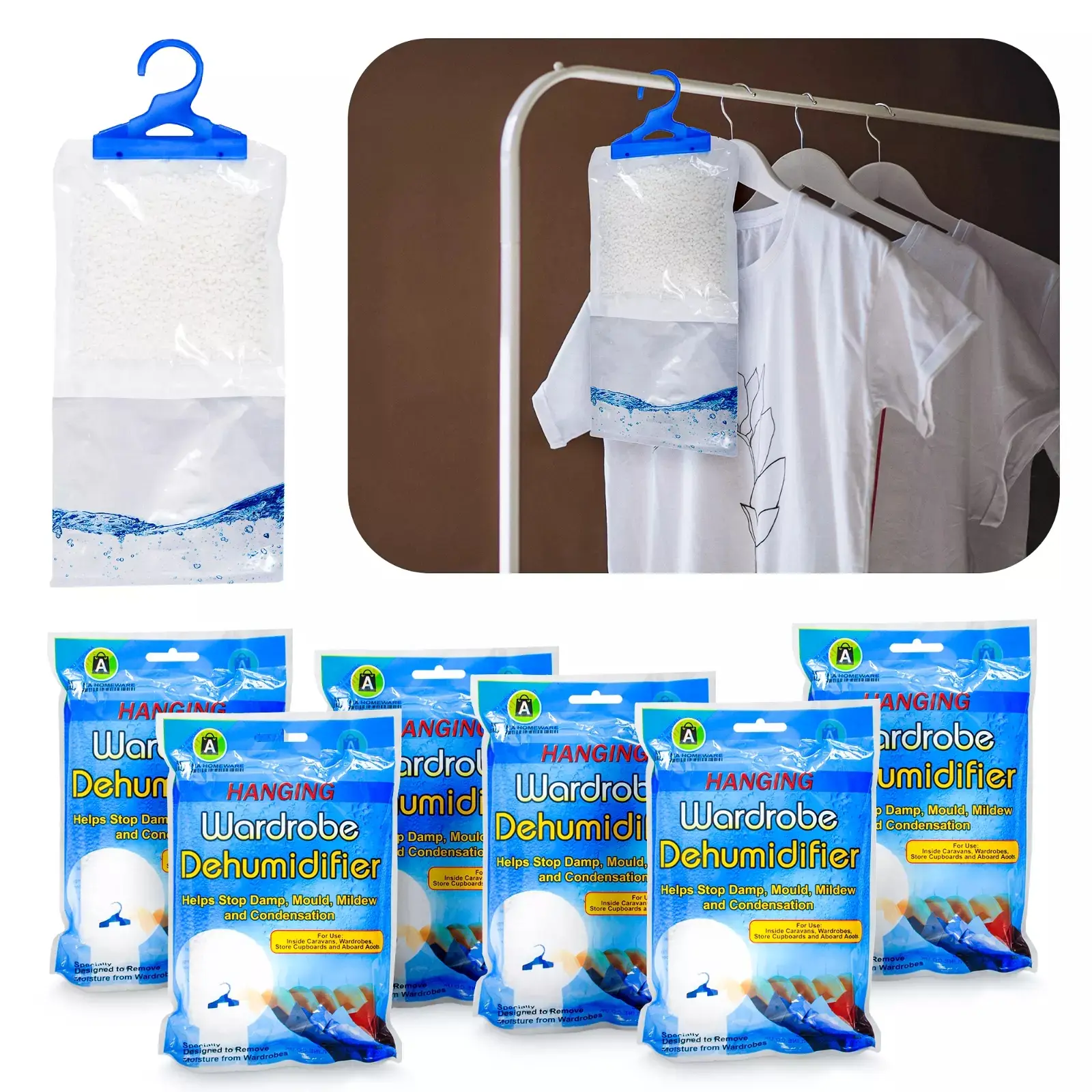 Hanging Wardrobe Dehumidifier – Eliminates Damp, Mould & Mildew | Absorbs Moisture & Condensation | Freshens Clothes & Prevents Odours | Easy to Use | Ideal for Wardrobes, Cupboards & Small Spaces | Long-Lasting Protection | 1-24 packs