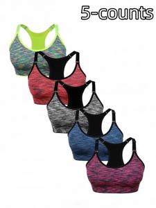 Women's Colorblock Wireless Sports Bra, Comfortable Breathable Backless Push Up Bra, Ladies Lingerie for Indoor Outdoor Wear