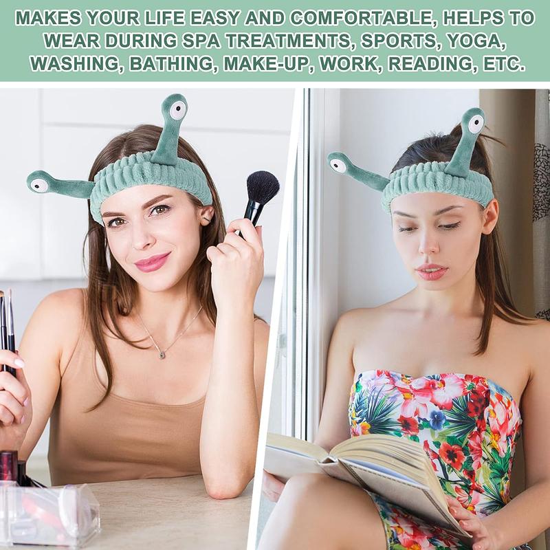 Spa Headband Facial Makeup Head Band Microfiber Soft Coral Fleece Head Wraps Snail Cartoon Cute Hair Accessories Elastic Skincare Hair Band for Women Girls Washing Face Beauty 5