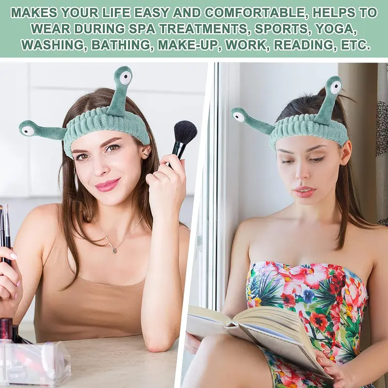 Spa Headband Facial Makeup Head Band Microfiber Soft Coral Fleece Head Wraps Snail Cartoon Cute Hair Accessories Elastic Skincare Hair Band for Women Girls Washing Face Beauty 5