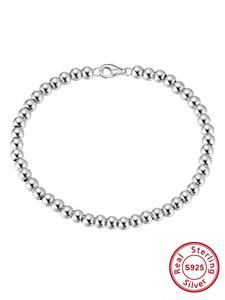 925 Sterling Silver Simple Solid Color Beaded Bracelet, Fashionable Hand Jewelry Accessories for Women & Men, Trendy All-match Jewelry for Birthday Gift
