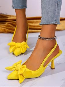 Women's Fashionable Bowknot Design High Heel Sandals, Elegant Pointed Toe Sandals for Party, Daily Clothing Decor for Women & Girls, Shoe, Fashionable Slingback Sandals