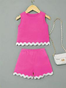 Two-piece Set Girl's Colorblock Ribbed Tank Top & Shorts Set, Casual Sleeveless Top & Shorts for Summer, Kids Clothes for Daily Wear