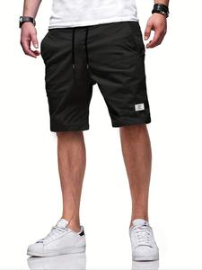 Men's Solid Color Letter Patched  Drawstring Waist Shorts, Loose Casual Comfortable Breathable  Pocket Shorts for Summer, Fashion Men's Bottoms for Daily Wear