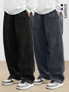 Men's Solid Corduroy Pants, Casual Comfy Straight Leg Trousers for Fall & Winter, Men's Bottoms for Daily Wear, Beige