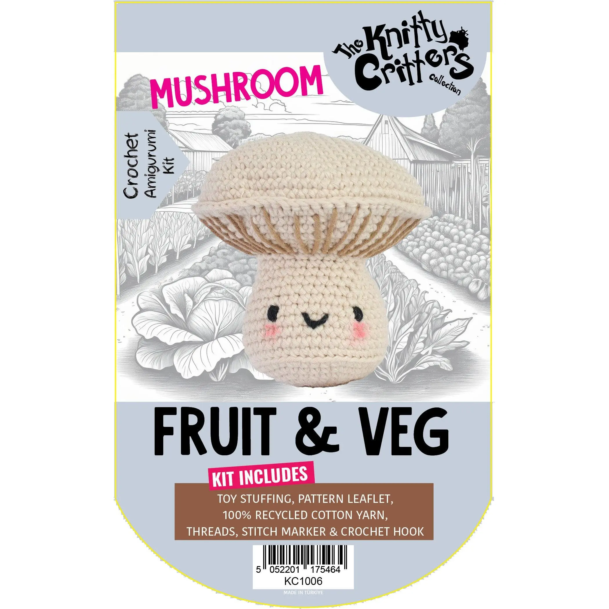 Knitty Critters - Pouch Pals I Mushroom | DIY Vegetable Amigurumi Crochet Kit
