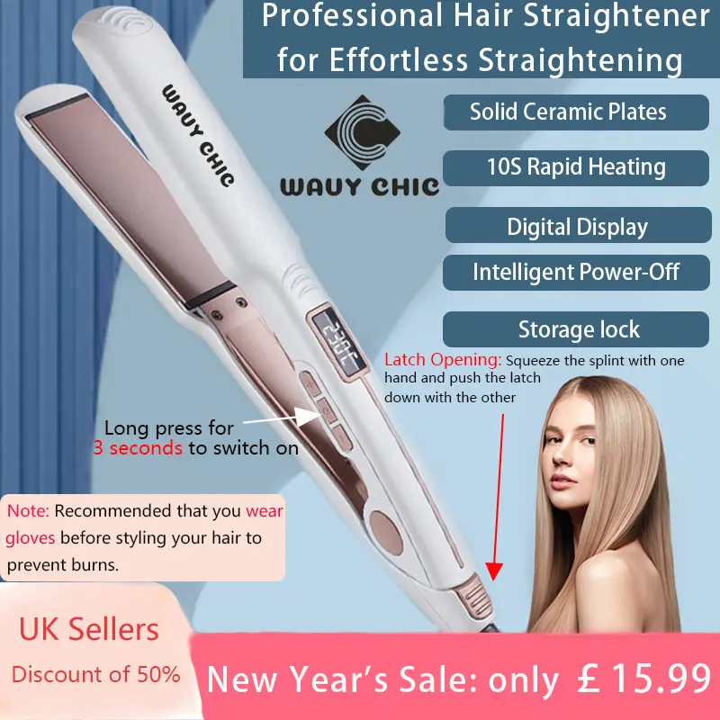 【wavy chic】2025 Professional Hair Straightener for Effortless Straightening, Ceramic Hair Straightener, Straight & Curly Styling Tool, 10S Fast Heat up Adjustable Temperature  LCD Display, Portable Splint with Storage Locking, For New Year Gift to Girl