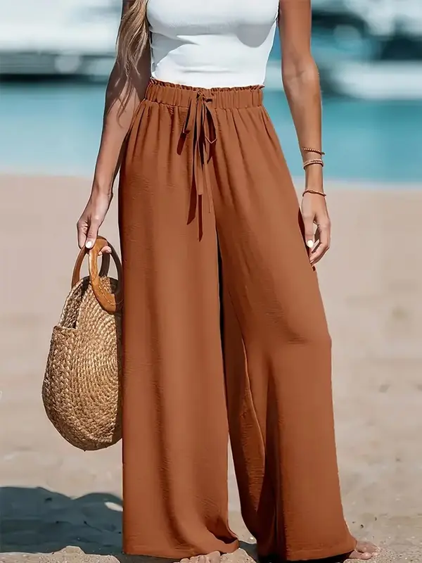 Ultra-Comfortable, Highly Breathable Stretchy High-waisted Loose-fitting Wide-leg Pants for Women's Effortless Chic Casual Everyday Fashion with a Touch of Elegance and Timeless Style Perfect for Relaxed Laid-back Looks Flare Pants Summer 2025 Outfits 0