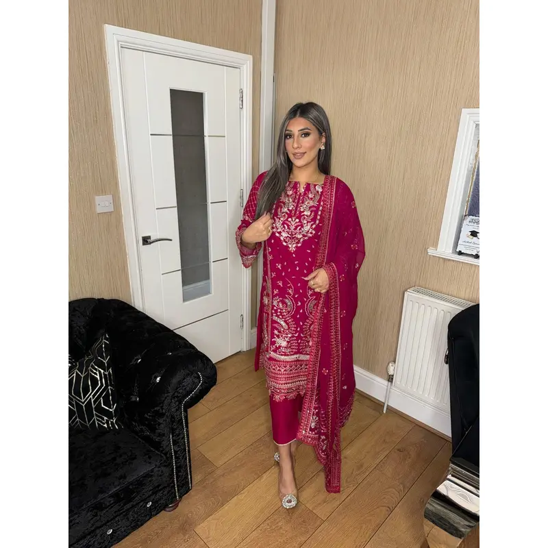 3pc SOLID PINK Embroidered Shalwar Kameez wit Net dupatta Stitched Suit Ready to wear HW-UQ2222 0