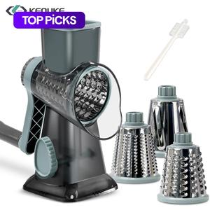 Keouke Rotary Cheese Grater, 1 Count Manual Vegetable Chopper with 3 Counts Replaceable Stainless Steel Cutting Blade, Vegetable Shredder, Vegetable Cutting Slicer, Multifunctional Kitchen Utensil, Summer for Gift #TOP PICKS