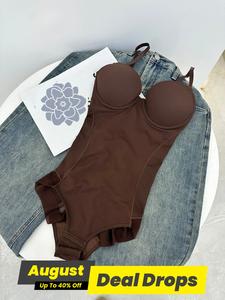 Women's Plain Ruched Contrast Mesh Sheer Push Up Shapewear Bodysuit, Casual Fit Adjustable Strap Sweetheart Neck Tummy Control Shaping Shaper, Waist Trainer Bodysuit, Womenswear, Body Sculpting Garment, Adjustable Flat Shapewear, Backless Shapewear