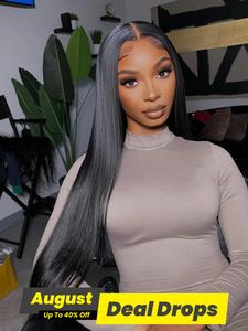 40 Inch Long Straight Wigs for Women, Gorgeous Fluffy Wigs without Bangs, Black Synthetic Lace Front Wigs for Party, Daily Use